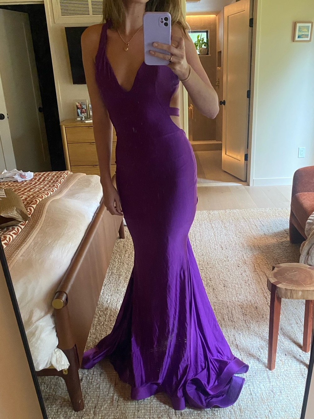 Jessica Angel 737 Purple Open Back Mermaid Gown Size S